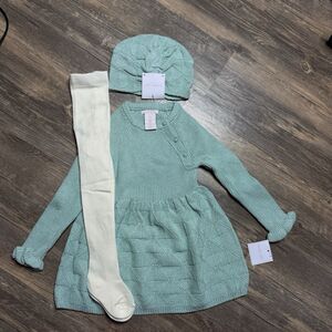 Shabby Chic Baby Sweater Dress Set 2T Hat Tights Cottagecore Knit NWT